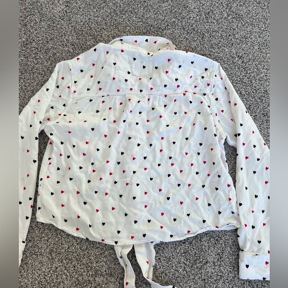 Women’s Rails Val Crush Button Down Front Tie Hearts Rayon Collared Shirt $158 M - Picture 10 of 11
